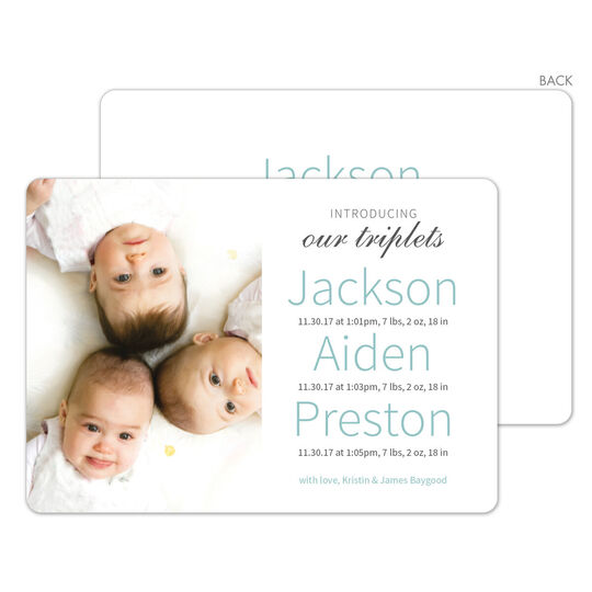 Lagoon Simple Names Triplets Photo Birth Announcements